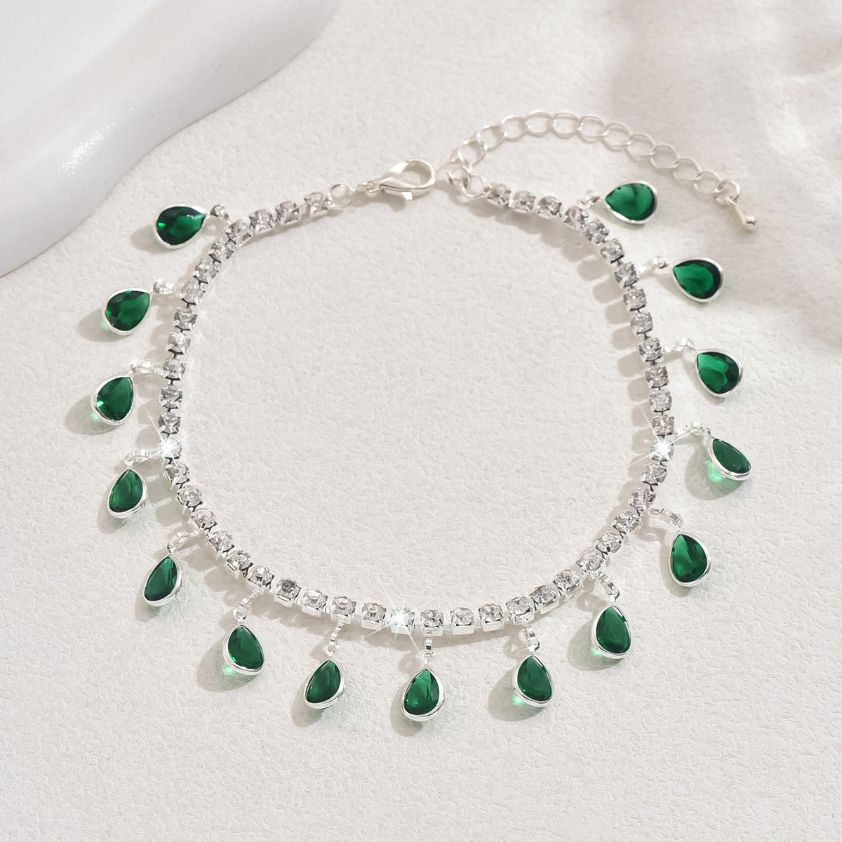 Light Luxury And High-End Zircon Water Drop Tassel Anklet, Fashionable, Sweet And Versatile Crystal Anklet, Beach Vacation Style Accessory