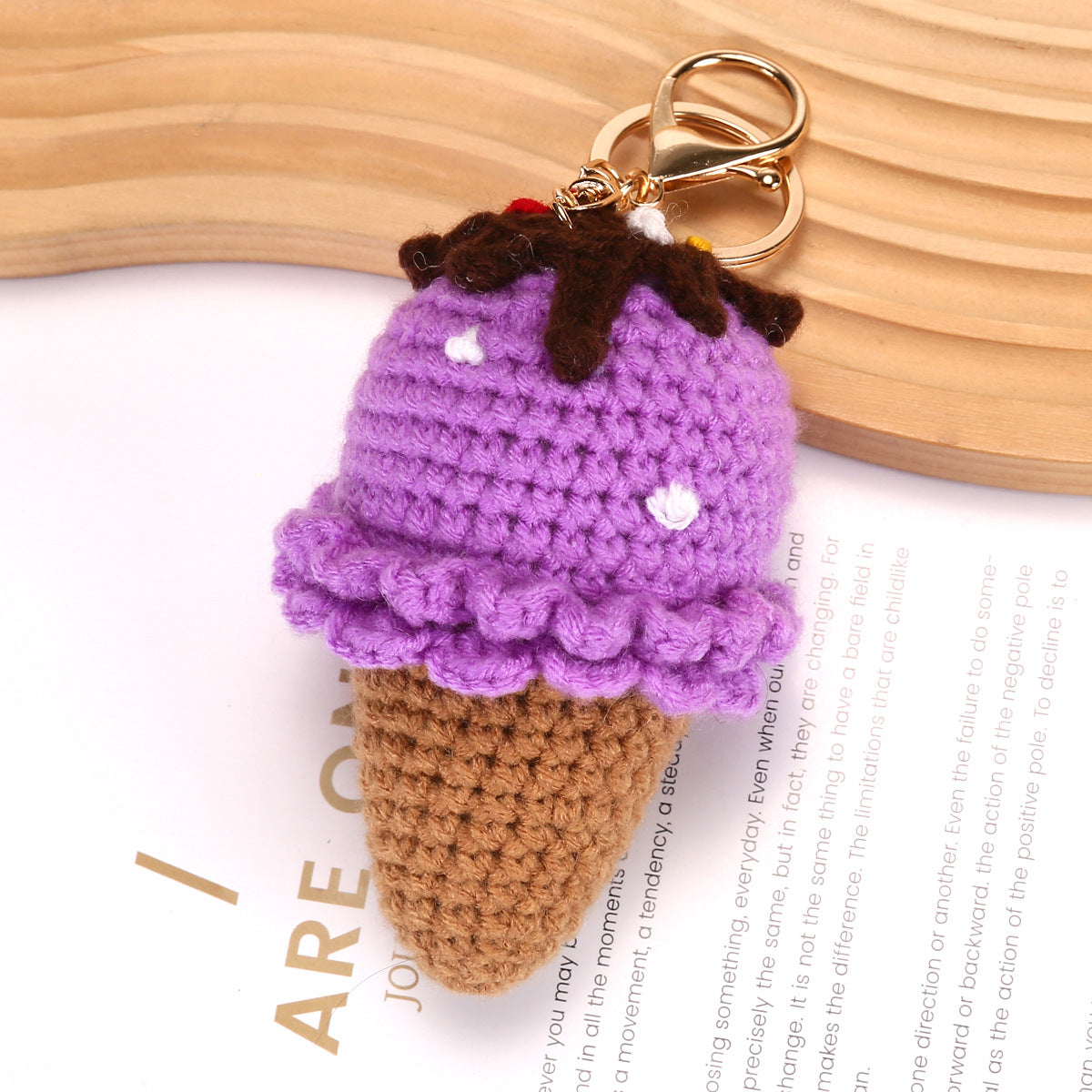 Knitted Yarn Ice Cream Cone Keychain