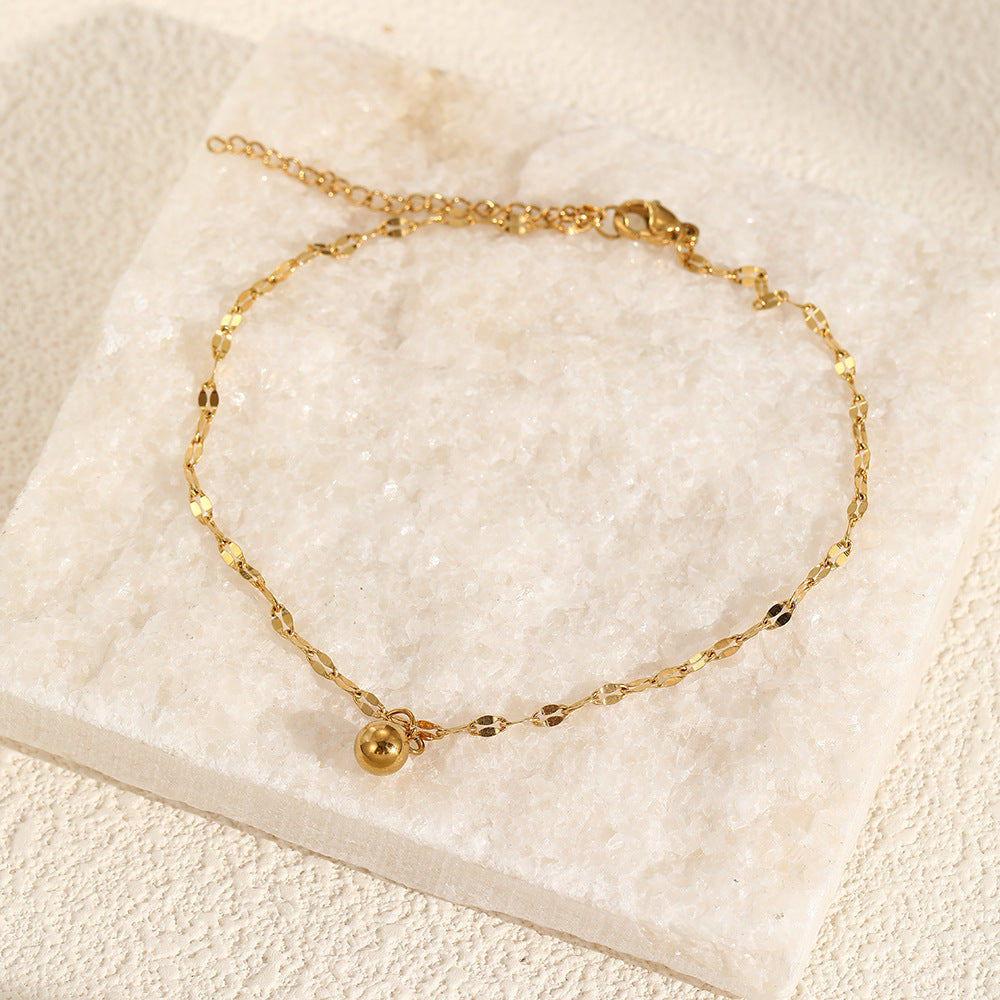 Gold Plated Stainless Steel Dainty Anklet For Women, Shiny Flat Chain Bead Charm Ankle Bracelet, Minimalist Summer Beach Foot Jewelry Gift