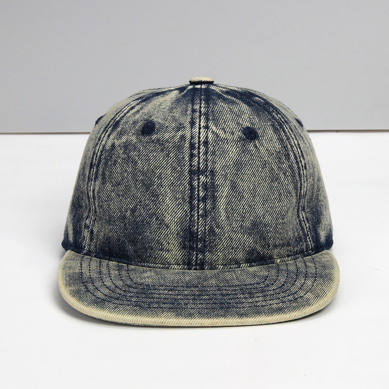 Denim Baseball Cap Washed And Distressed Hip-hop Style Soft-crown Six-panel Flat-brim Hat