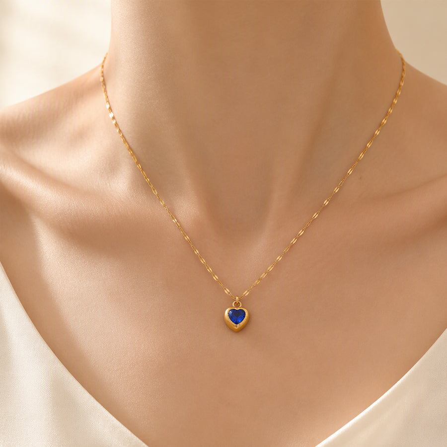 Gold Plated Stainless Steel Heart Zircon Pendant Necklace For Women, Dainty Lip Chain Colorful Heart Crystal Choker, Minimalist Love Jewelry Gift