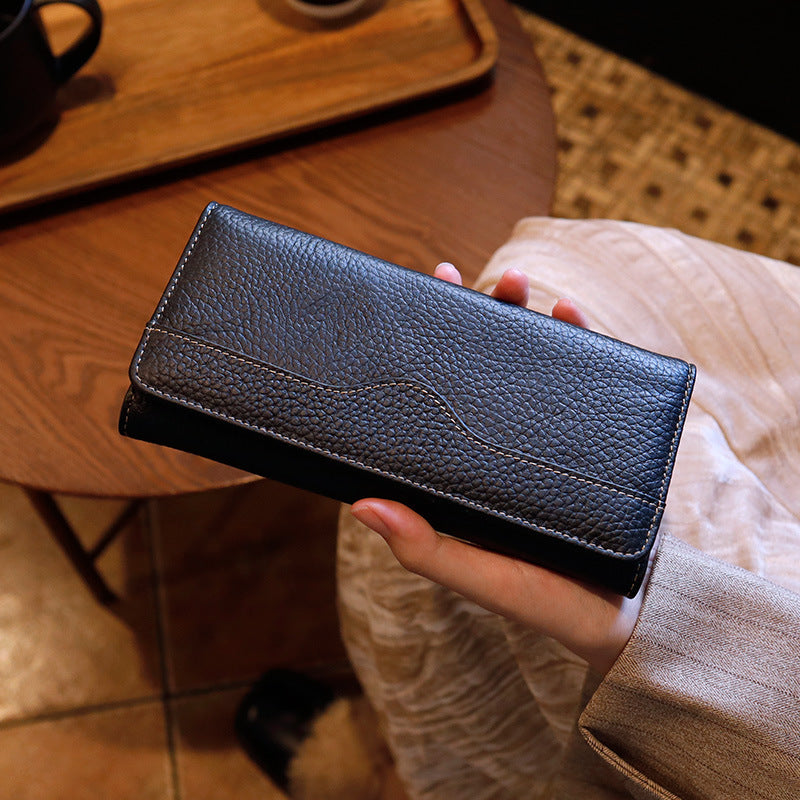 Genuine Full-grain Leather Long Wallet For Women