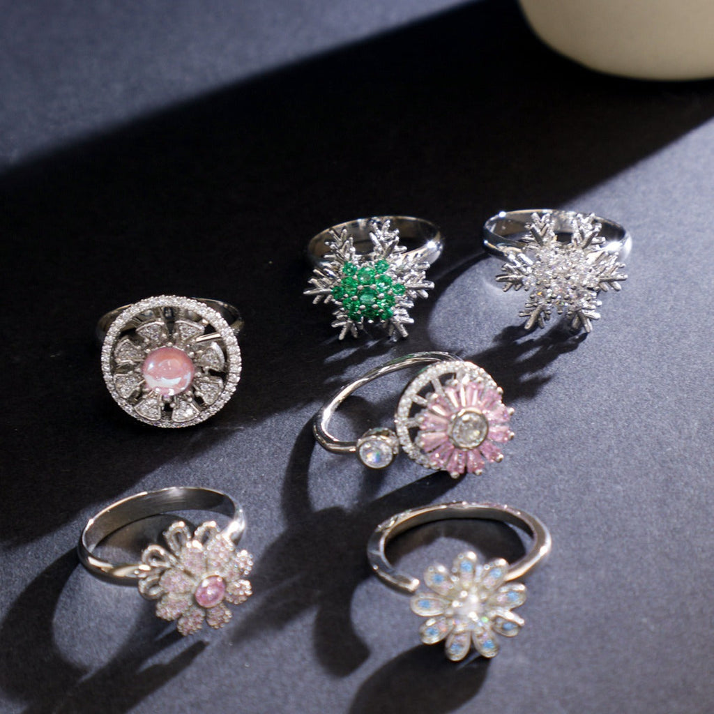 Ring Women's Round Geometric Rotating Zircon Ring Fresh Fashion High-grade Sense Ring Adjustable Color-free Ring