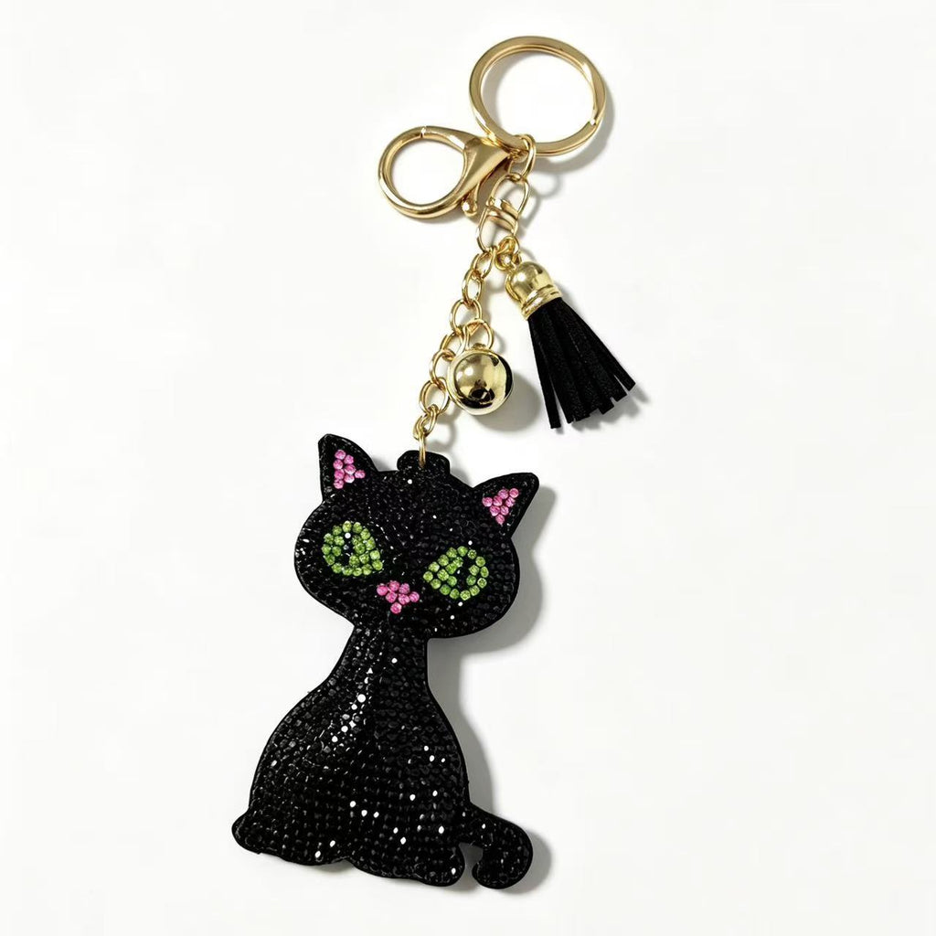 Diamond-studded Black Cat Keychain Cartoon-style And Cute
