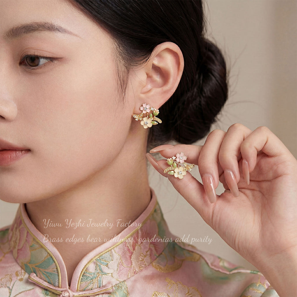 Springtime  Cherry Blossom Series Earrings For Women, Silver Needle, Sweet Floral Style, Niche High-End Earrings Wholesale