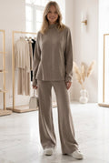 Women's Mock-Neck High-Low Sweater & Wide-Leg Pants Set
