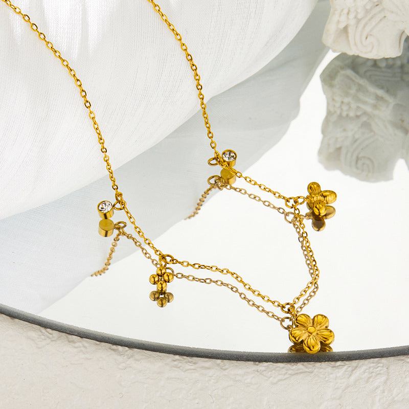 Fresh And Sweet Daisy Rhinestone Necklace Delicate Clavicle Chain