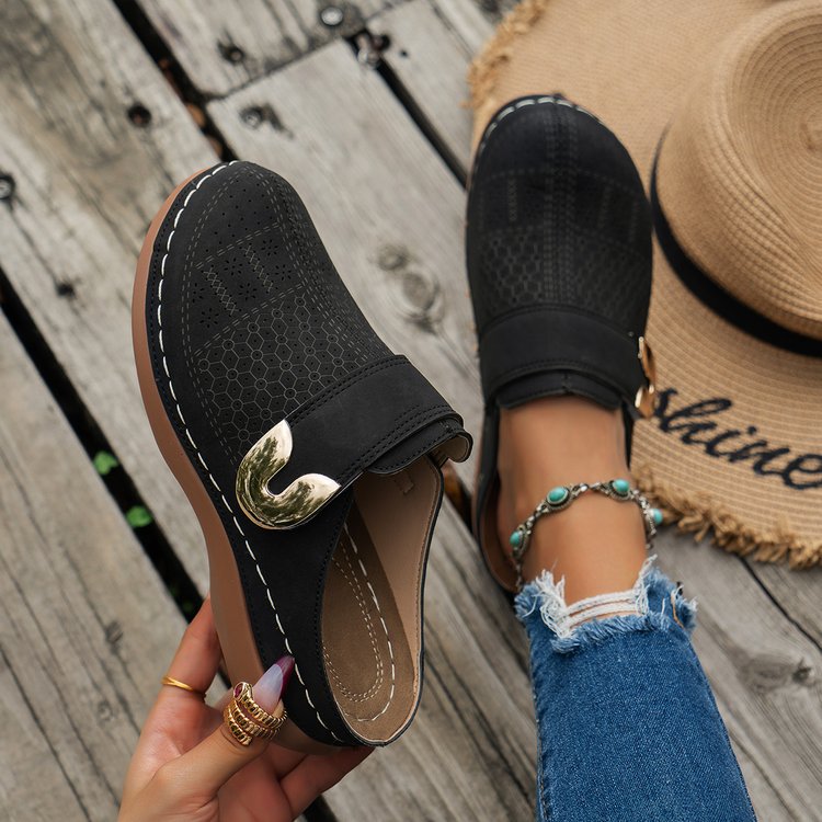 Summer Closed Toe Sandals Metal Hollow Slides Shoes For Women