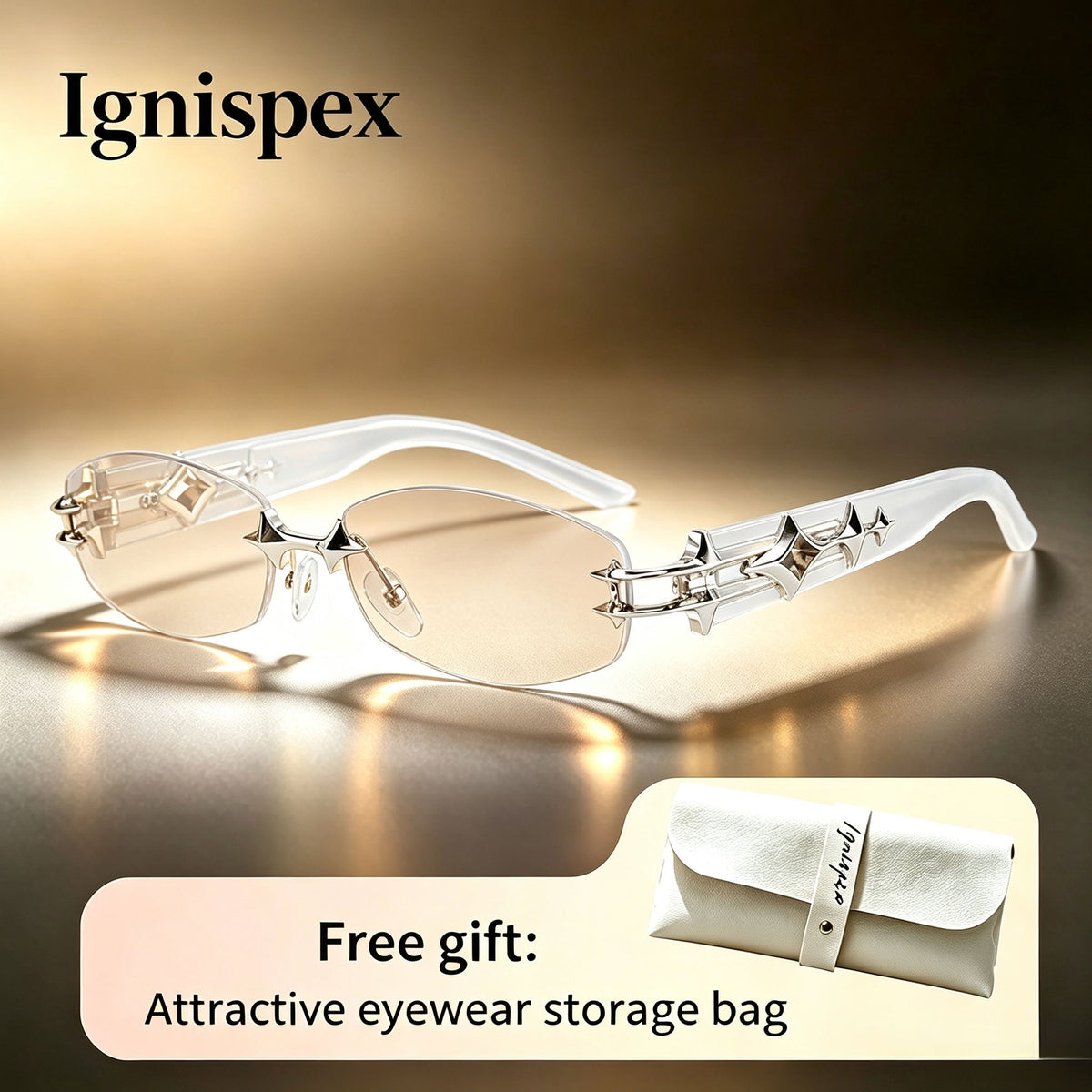 Ignispex Y2K Rimless Sunglasses, Star Shaped Metal Hinge Decoration, Gradient Tint Lens Eyewear For Women, Trendy Retro Fashion Shades, Free Attractive Eyewear Storage Bag Included.