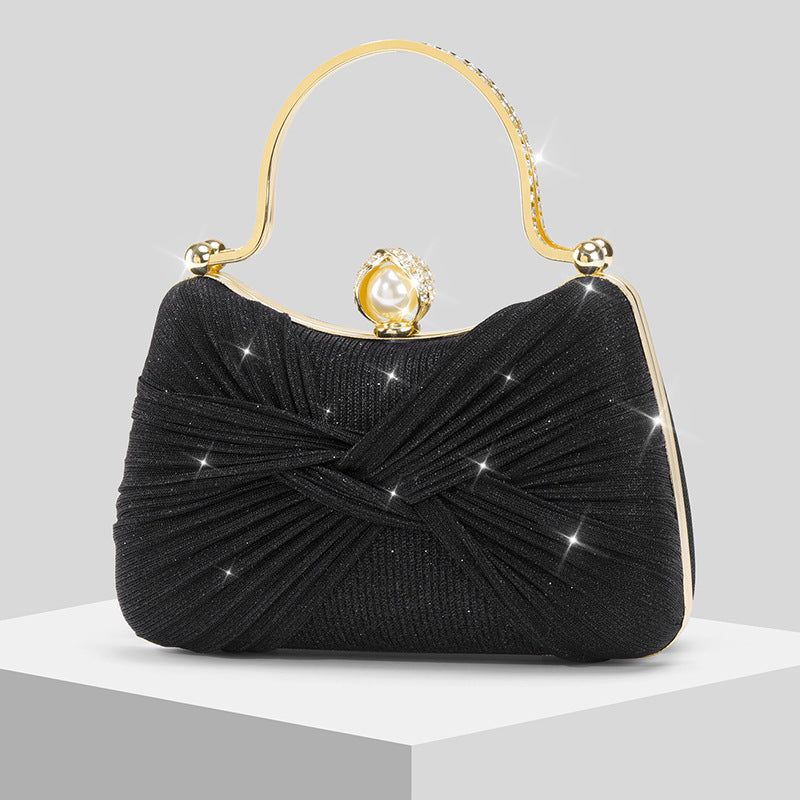 Womens Pleated Shimmering Evening Bag Handbag Crossbody Bag Clutch