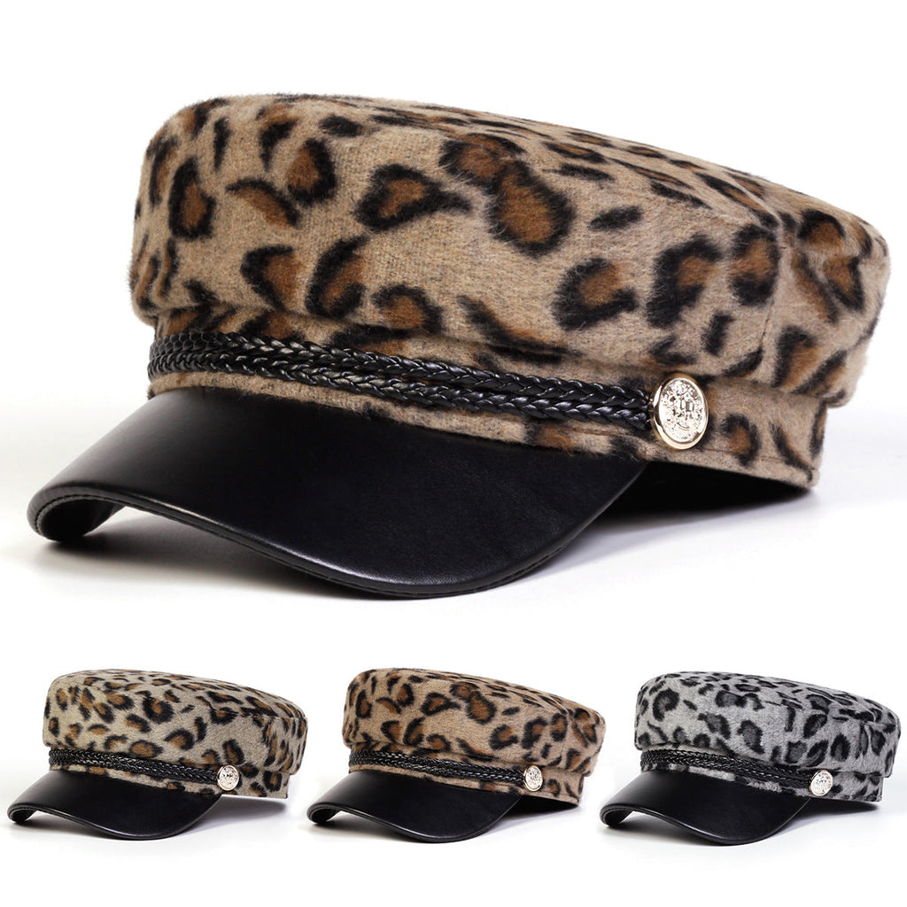 Retro Chic Leopard-print Octagonal Cap For Women Springautumn Style