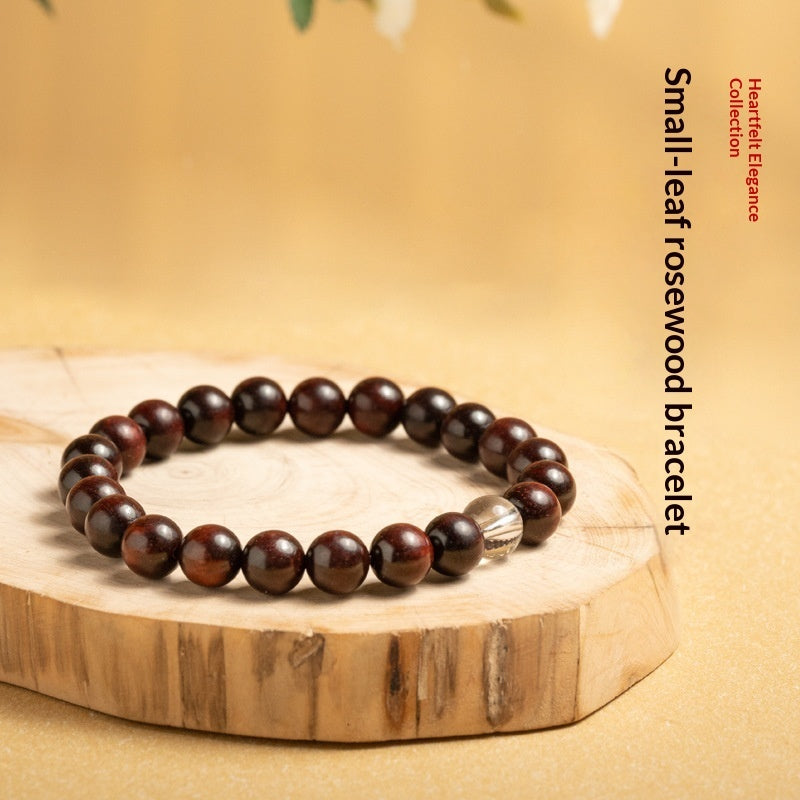 Red Sandalwood White Crystal Bead Bracelet