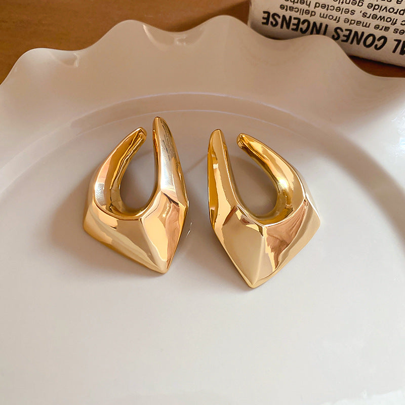 Statement Irregular Geometric Metal Stud Earrings - Bold Luxury Abstract Earrings For Women