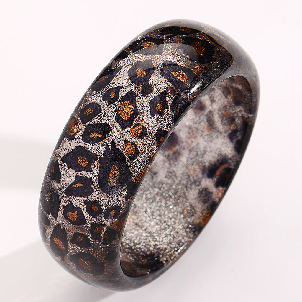 Retro Leopard-print Glitter Resin Wide Bracelet