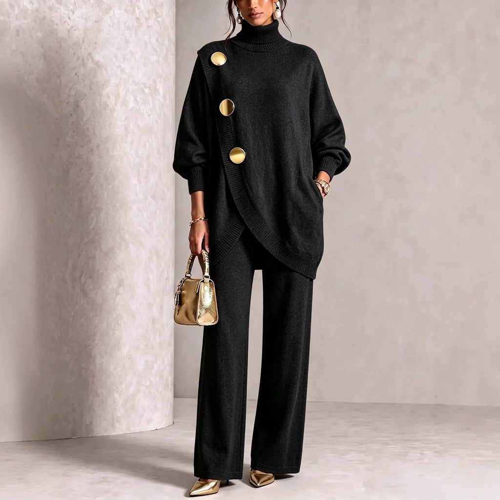 Women's Asymmetric High-Neck Sweater & Wide-Leg Pants Set