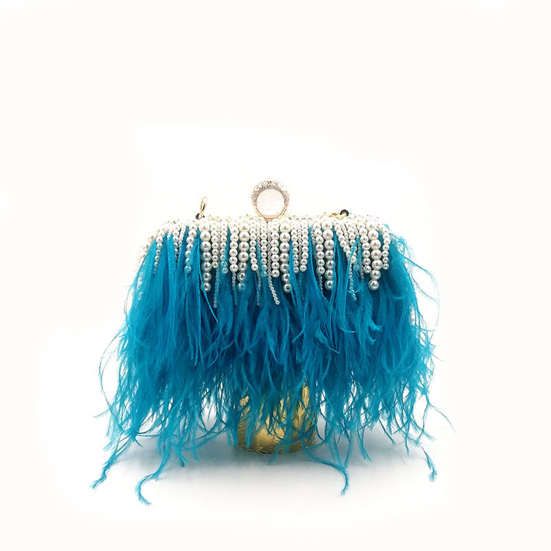 Feather Fur Bag, Western Style Female Tassel Crossbody All-Match Evening Banquet Clutch