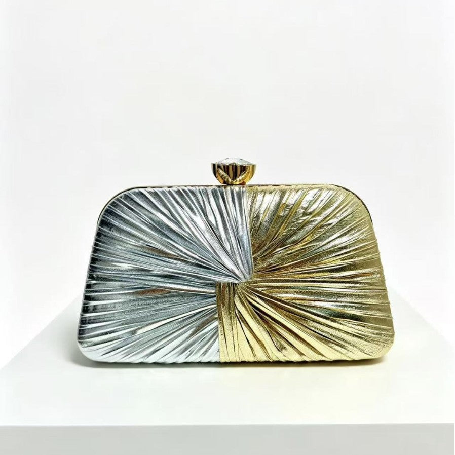 Womens Pleated Clutch Evening Gown Style Tote With Chain Strap For Dinner Parties