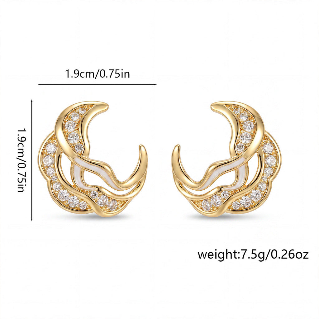 French-Style Fashion Light Luxury Zircon-Encrusted Moon C-Shaped Earrings, Exquisite And Versatile, High-End Earrings, Hot-Selling Wholesale