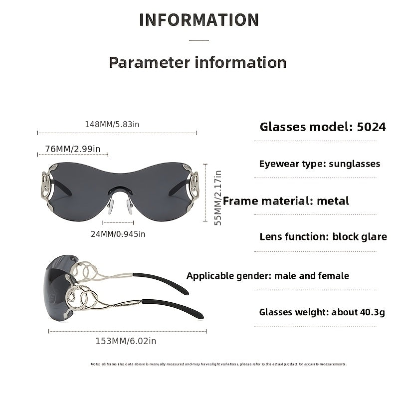 Women Rimless One Piece Shield Sunglasses Uv400 Protective Gradient Lens Eyewear Luxury Metal Snake Ornament Design Lightweight Frame Suitable For Beach Travel Parties And Daily Fashion Outfit Matchin
