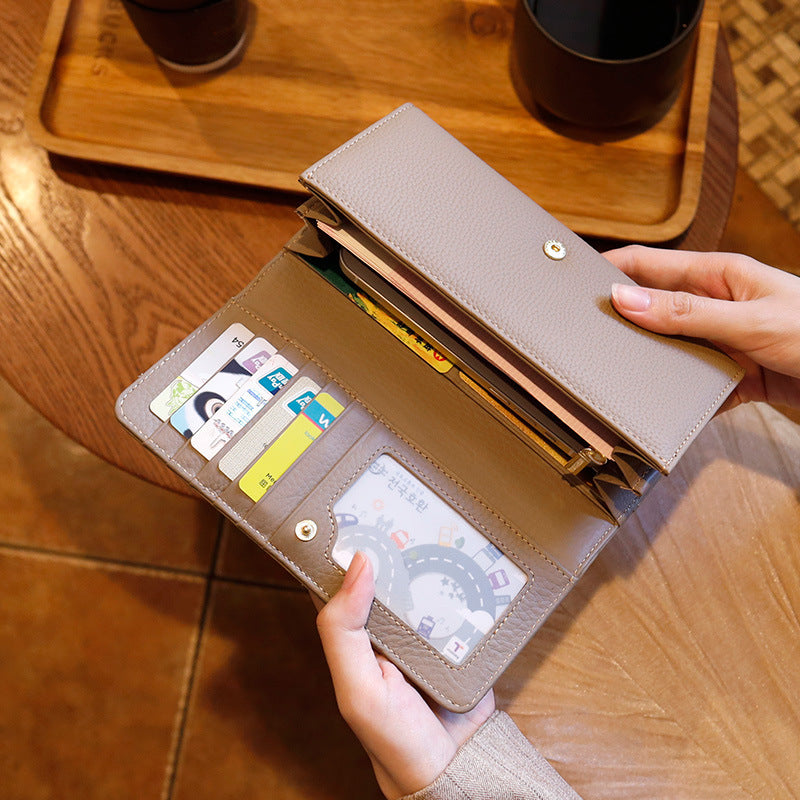 Genuine Full-grain Leather Long Wallet For Women