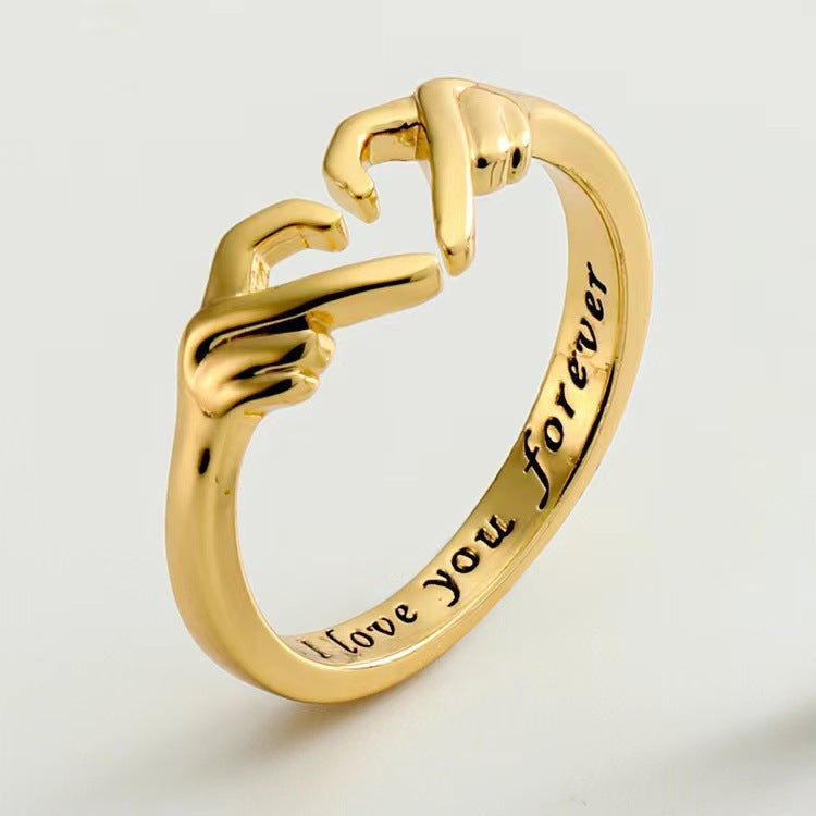 Double-hand Heart Ring European And American Fashion Heart-shaped Embrace
