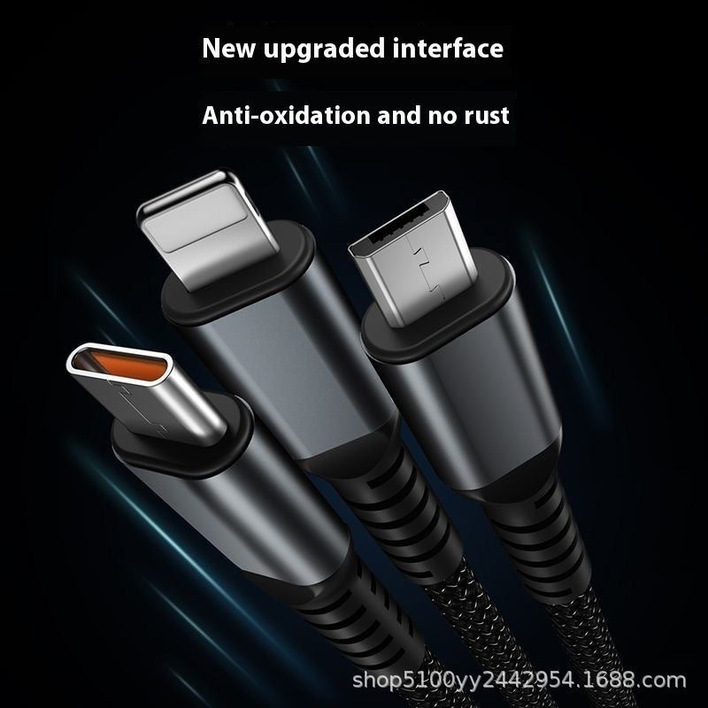 Mobile Phone Data Cable One-to-three Digital Display With Light Three-in-one Fast Charge Car Charging Cable