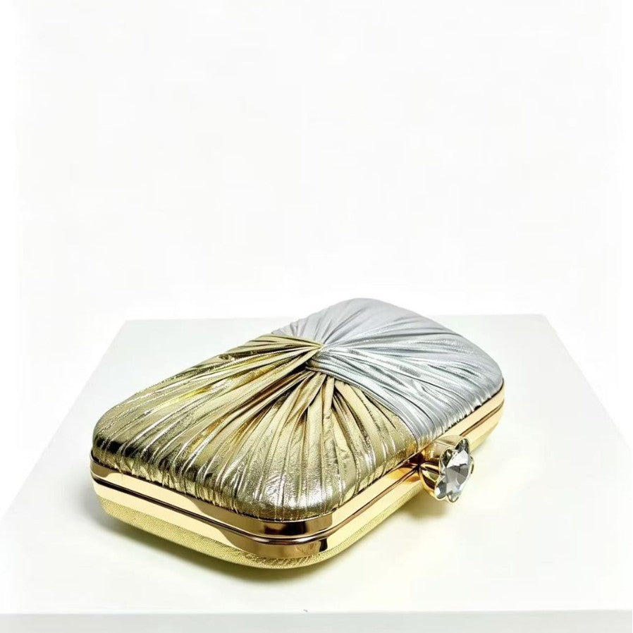 Womens Pleated Clutch Evening Gown Style Tote With Chain Strap For Dinner Parties
