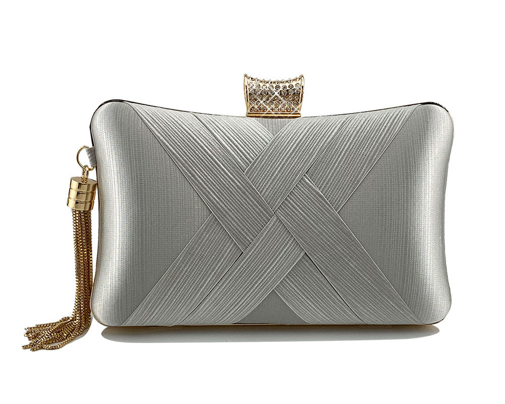 Fringed Metal Braided Diamond Buckle Banquet Evening Clutch Shoulder Bag