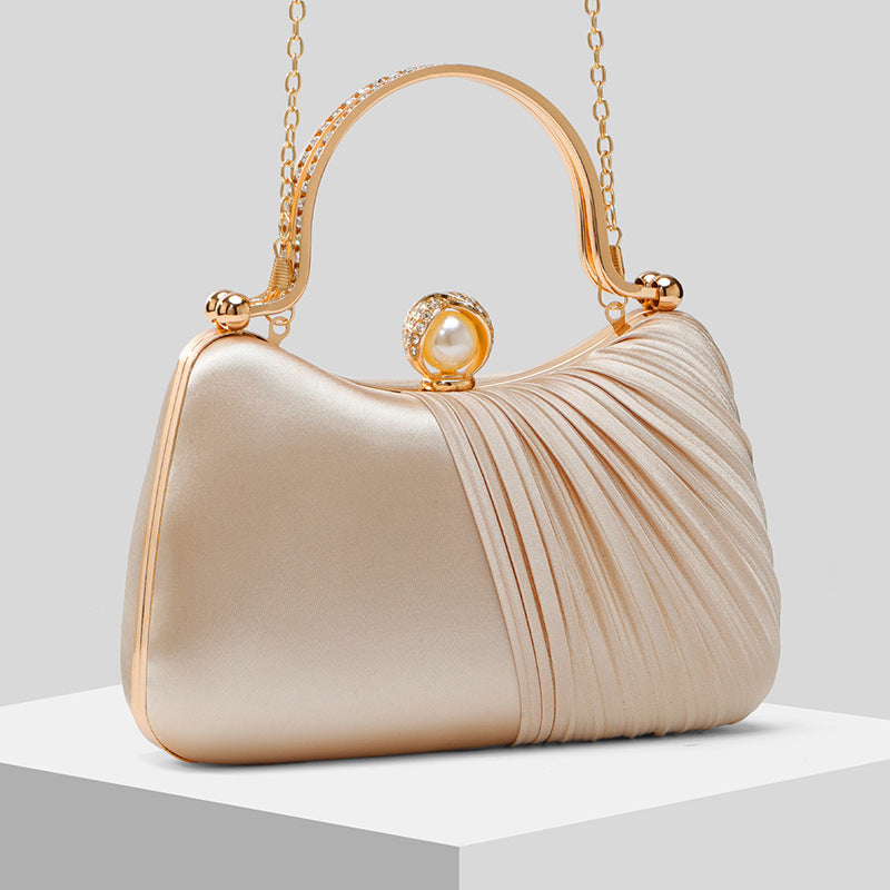 Satin Pleated Evening Dinner Clutch Handbag Chain Bag
