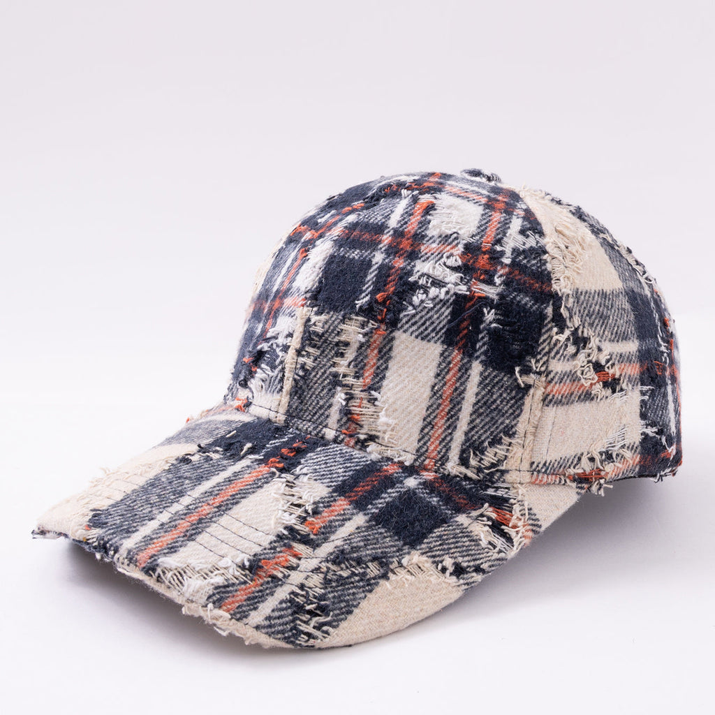Cross-border Fashion Multi-color Patched Checkered Baseball Cap With Distressed And Brushed Finish - A Color-matched Hat For Daily Outings And Casual Wear