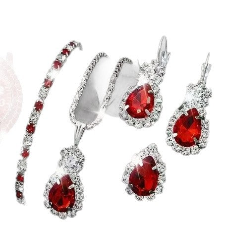 Elegant Diamond-studded Zircon Necklace Earring And Ring Set