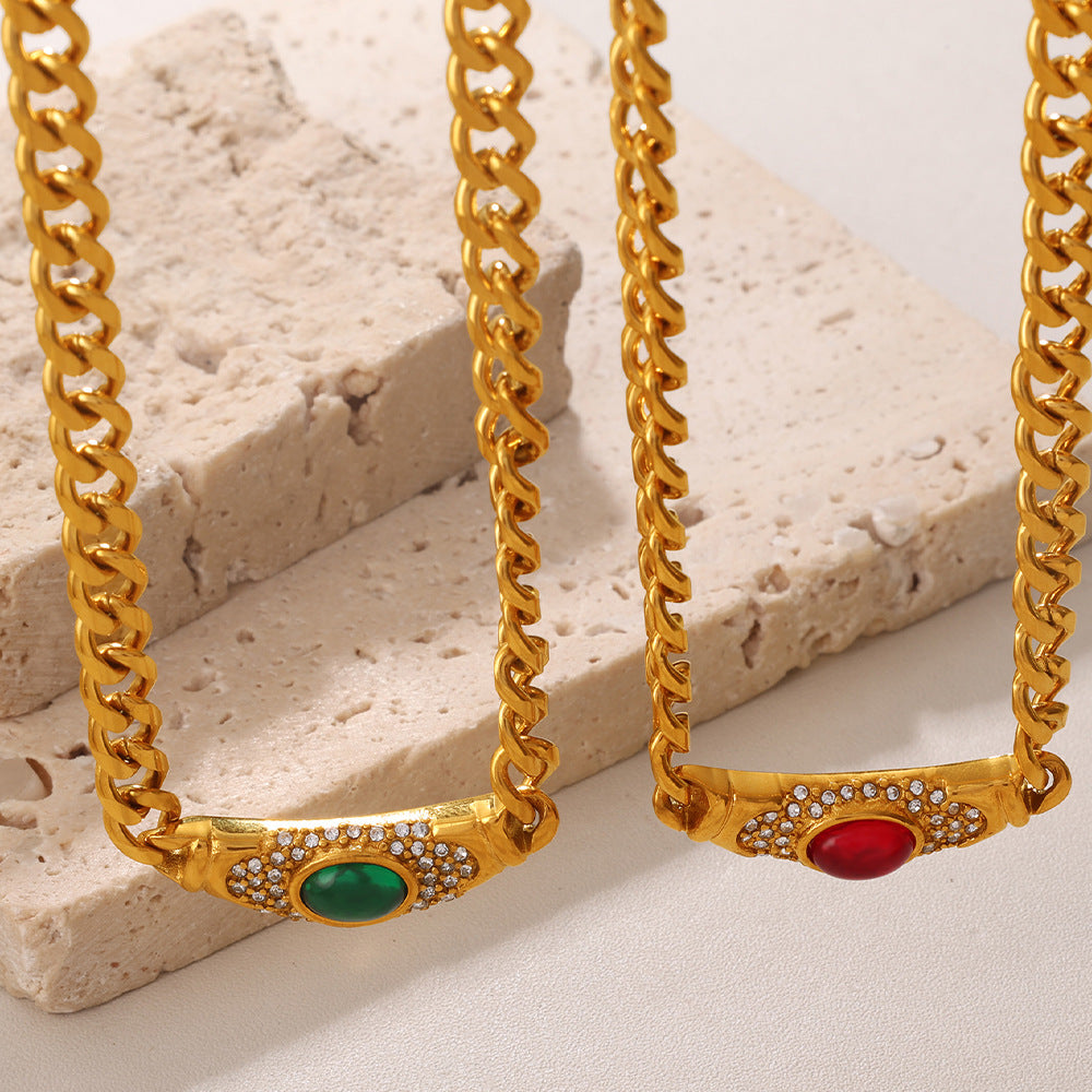 Vintage Mid-century Geometric Choker Necklace With Cats-eye Inlays