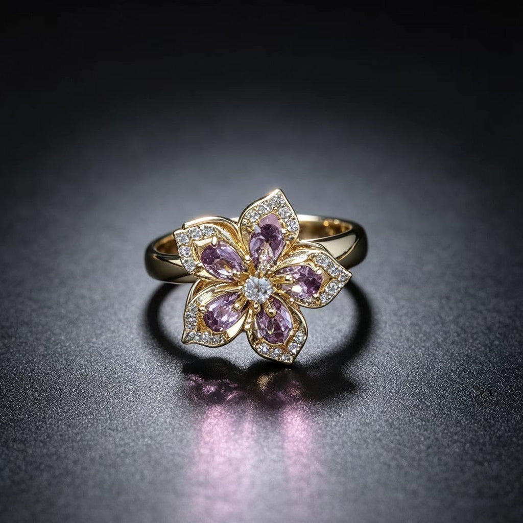 Rotatable Double-Layer Flower Bear Ring