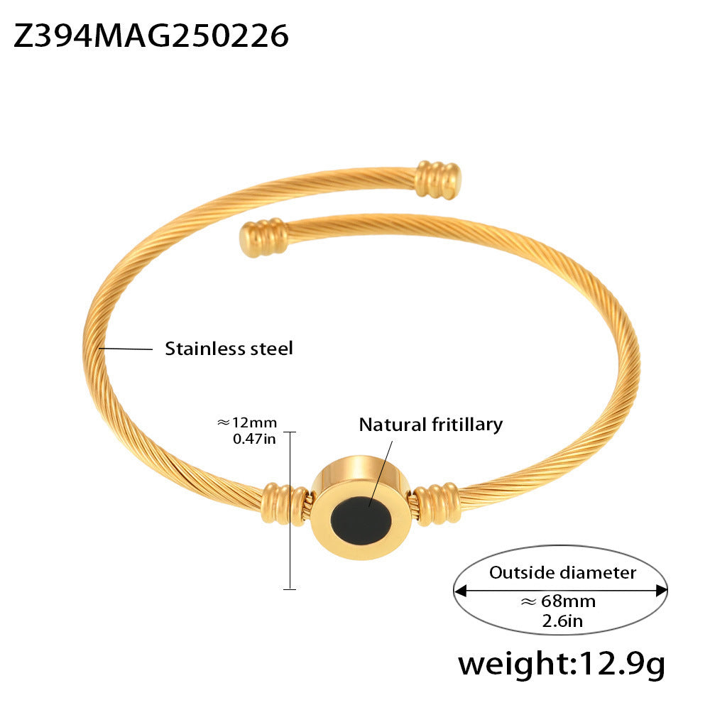 Black And White Double-sided Stainless Steel Open Bracelet