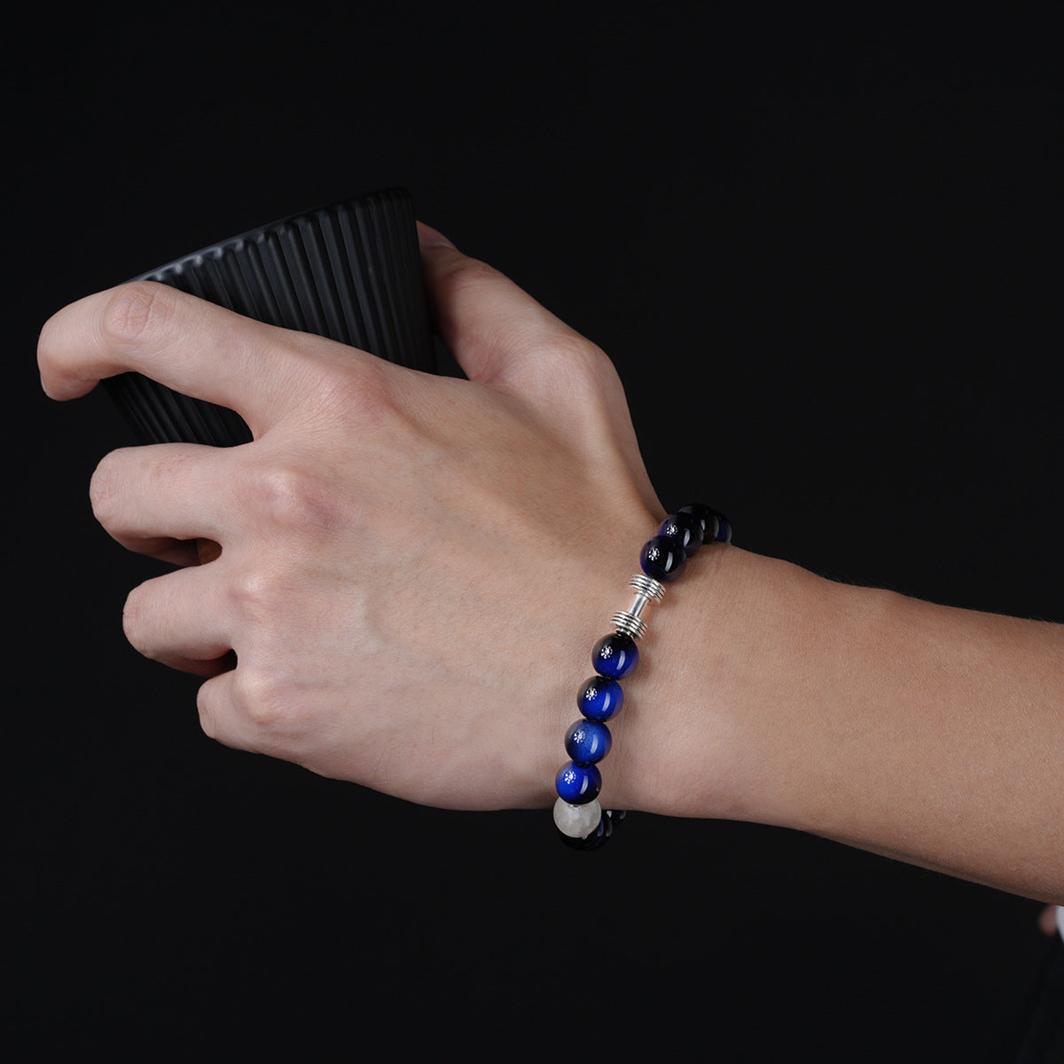 Barbell Gradient Blue Bead Bracelet For Men, Elastic String Beaded Bracelet For Women, Minimalist Hip Hop Luxury High-End Accessories