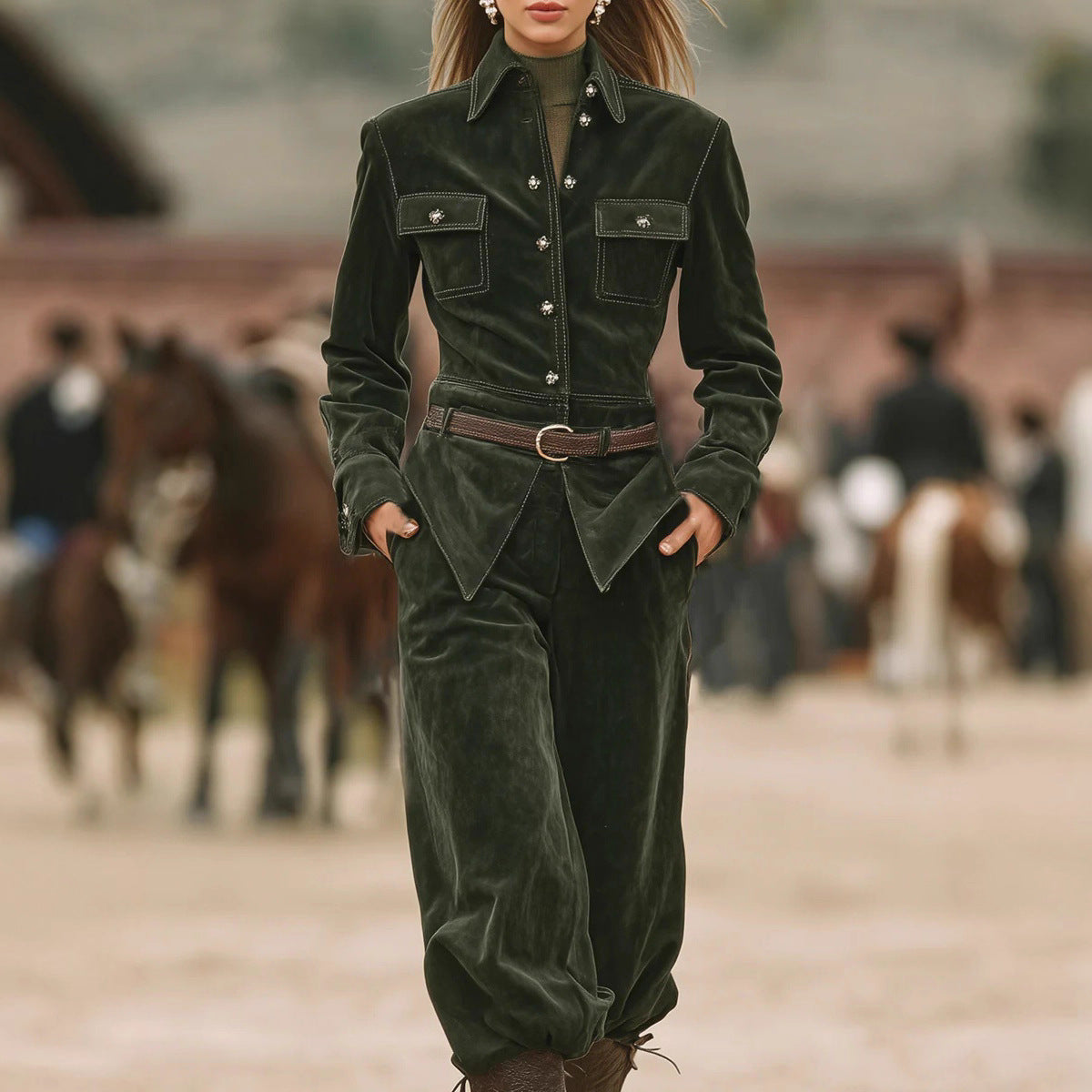 Women's Corduroy Button-Front Jacket & Relaxed Pants Set