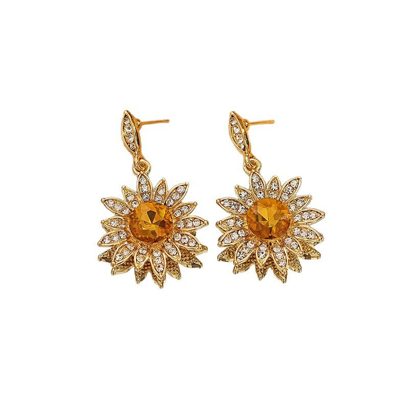 INS-style Sunflower Diamond-studded Earrings