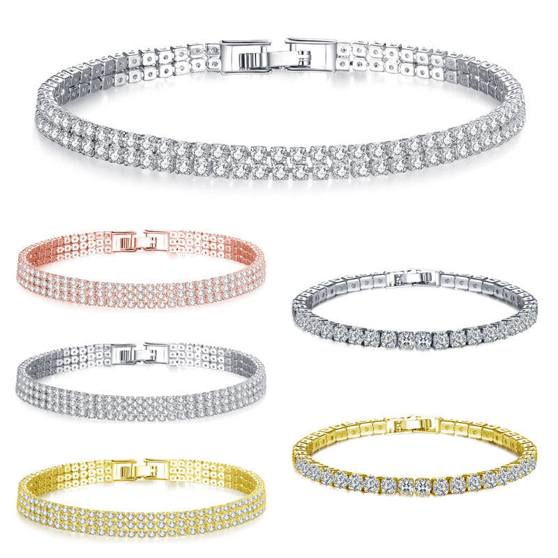 1,2,3 Row Full Pave Cubic Zirconia Couple Bracelet Trendy European & American Style, Best-Selling Holiday Gift For Couples