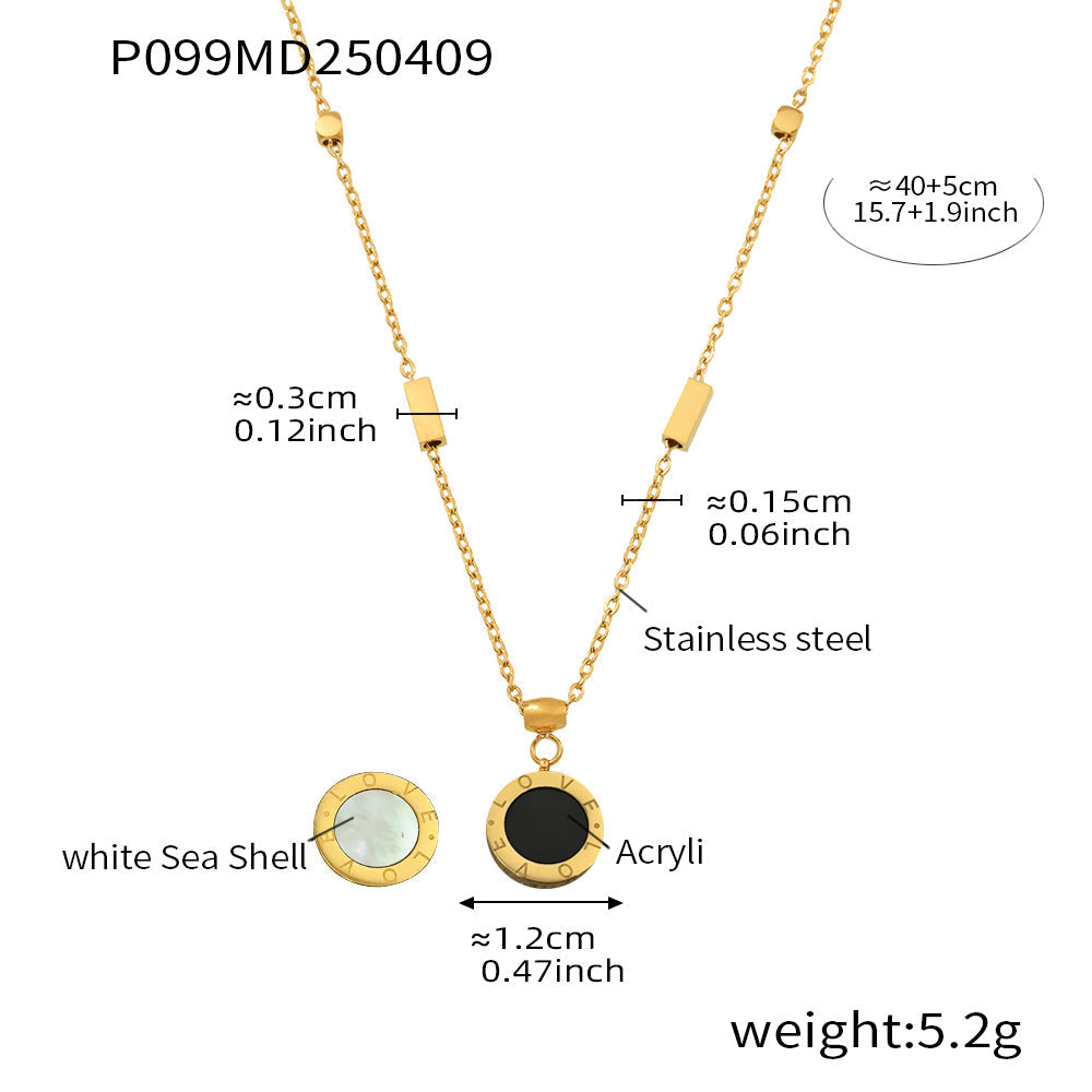 Black And White Shell Necklace With The Word In Roman Numerals