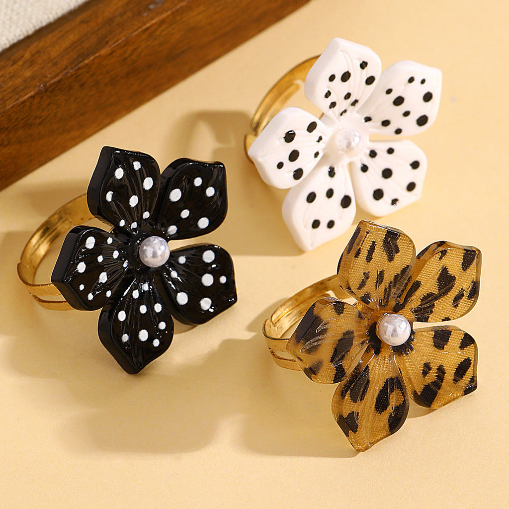 Retro Polka-dot Leopard-print Floral Open Ring