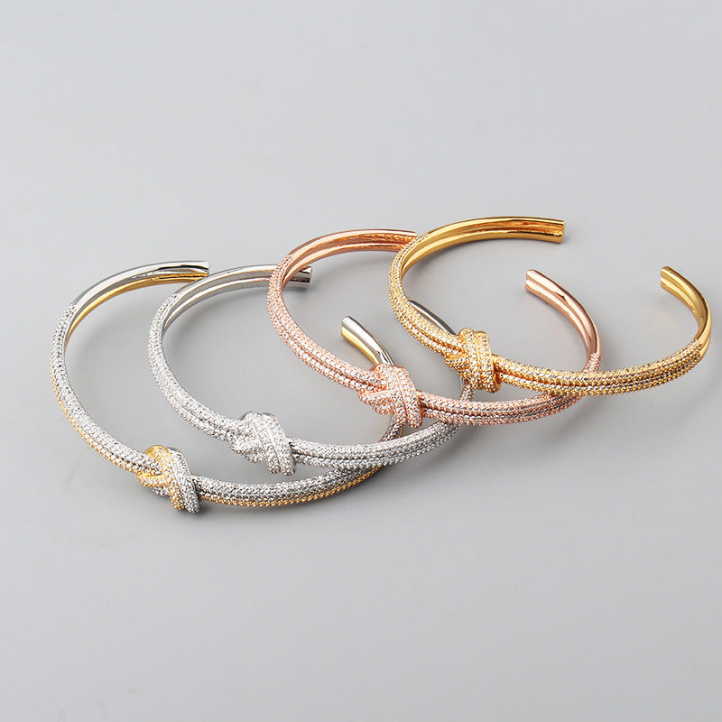 Women's Electroplated Zircon Rope Knot Open Bracelet