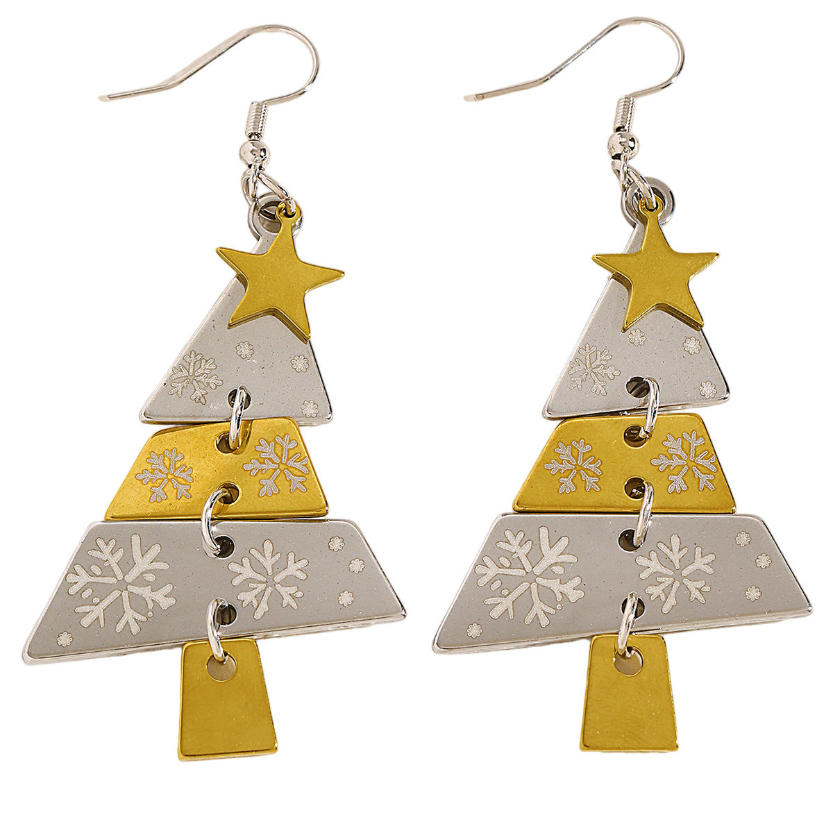 Stainless Steel Christmas Tree Earrings With Splicing Design