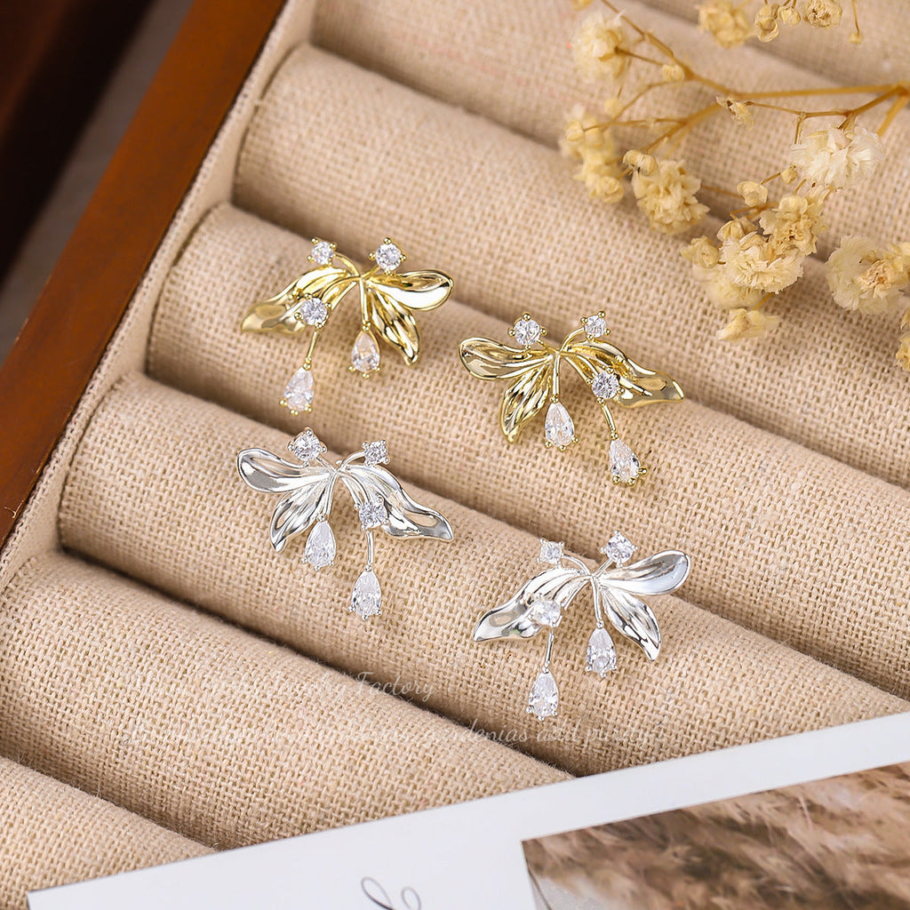 2026 New French-Style Gentle And Cool Exquisite Flower Zircon Earrings With Unique Design And Minimalist Style