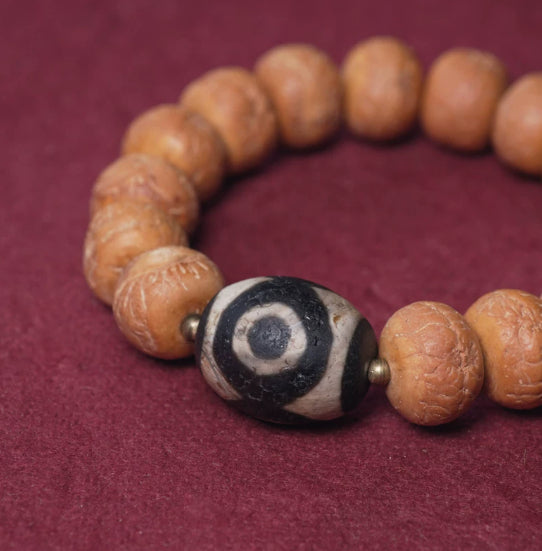 Men Tibetan Style Bodhi Seed Bead Bracelet With Dzi Beads