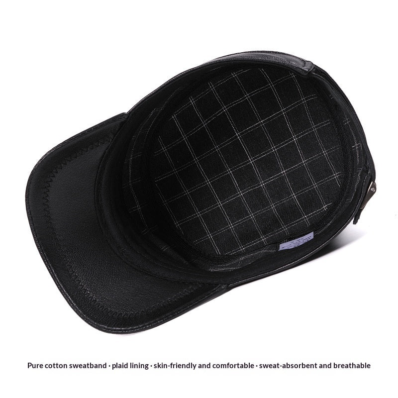 Spring Autumn Thin Genuine Leather Mens Goat-skin Flat-top Hat