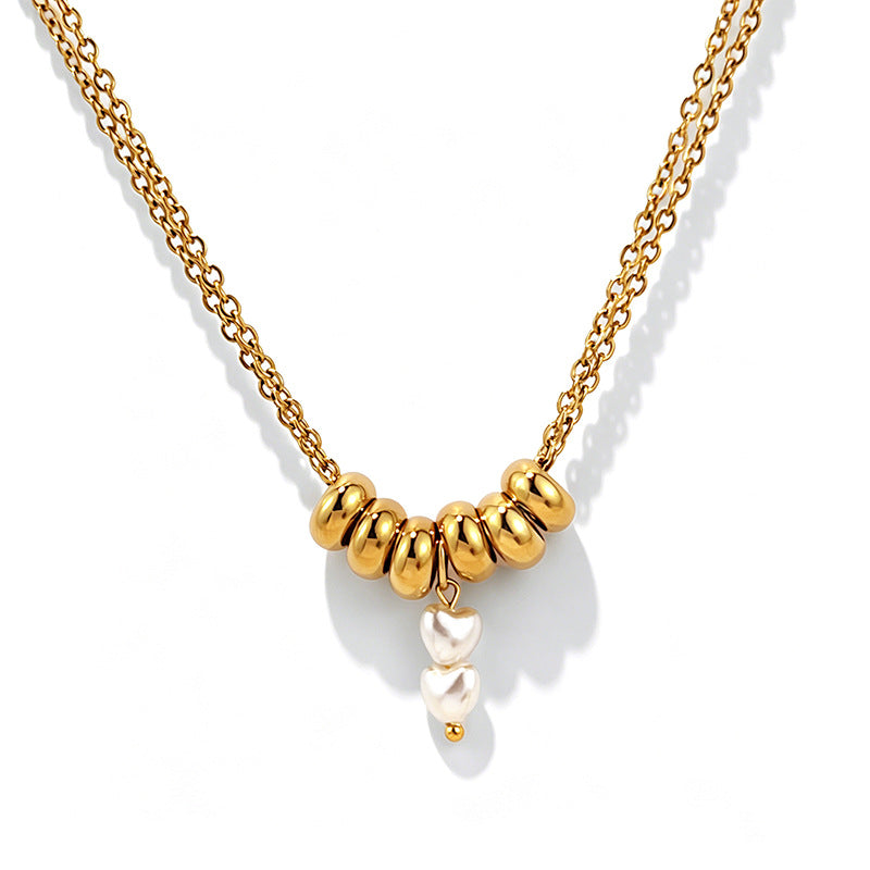 Fashionable Titanium Steel Pearl Necklace For Women Niche Vintage Style