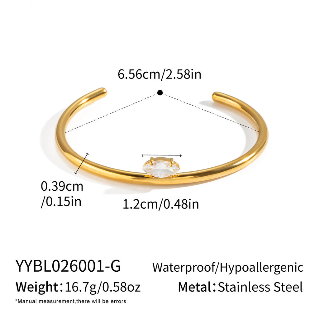 European And American Cross-Border Stainless Steel Zircon Open Bracelet For Women, High-End Light Luxury Ins-Style Elegant Jewelry Wholesale