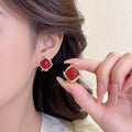 Popular New Year Red Fashion Square Stud Earrings, French Light Luxury Full-Diamond Earrings, Unique And Elegant Versatile Earrings For Women