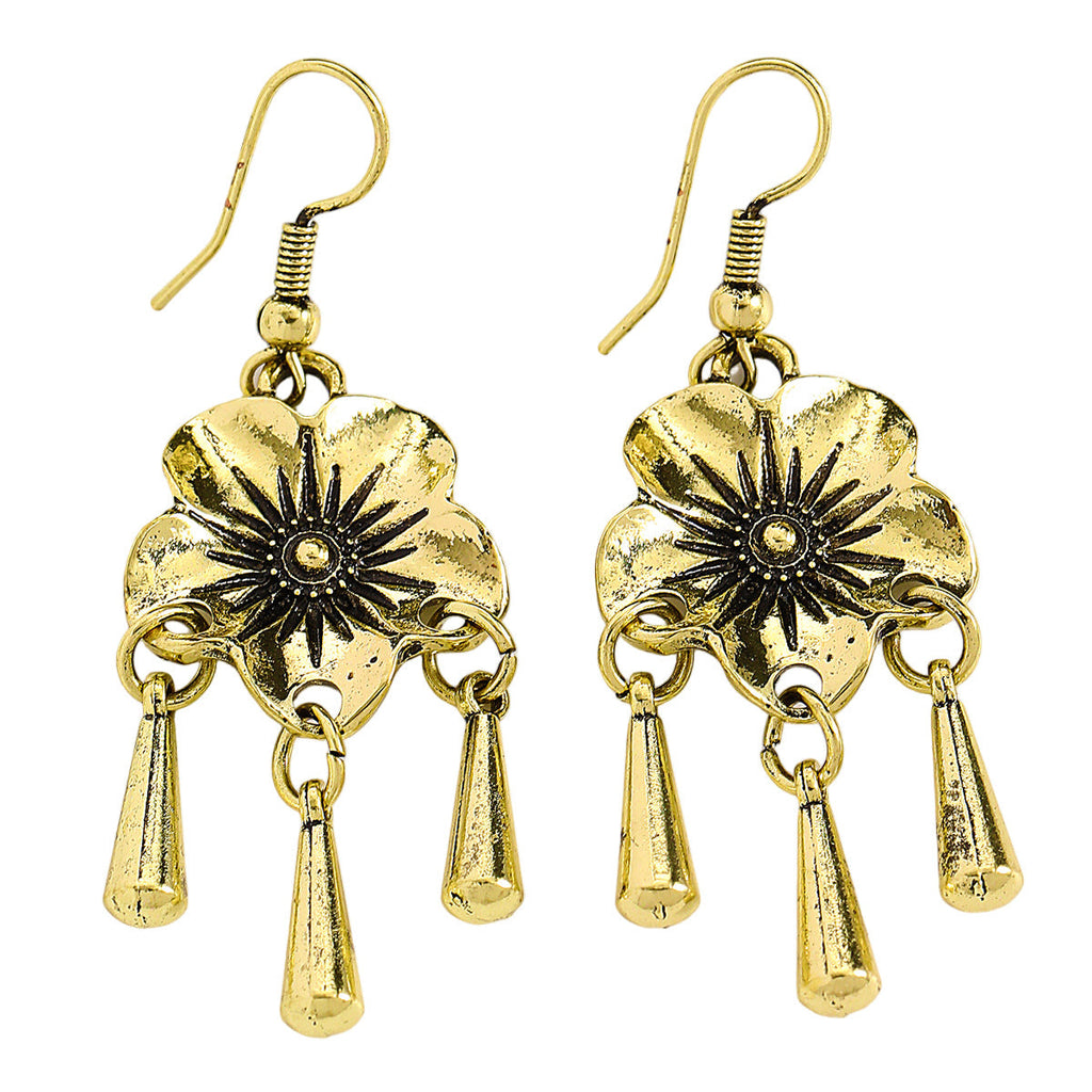 Retro Distressed Flower Drop Tassel Hollow-out Earrings
