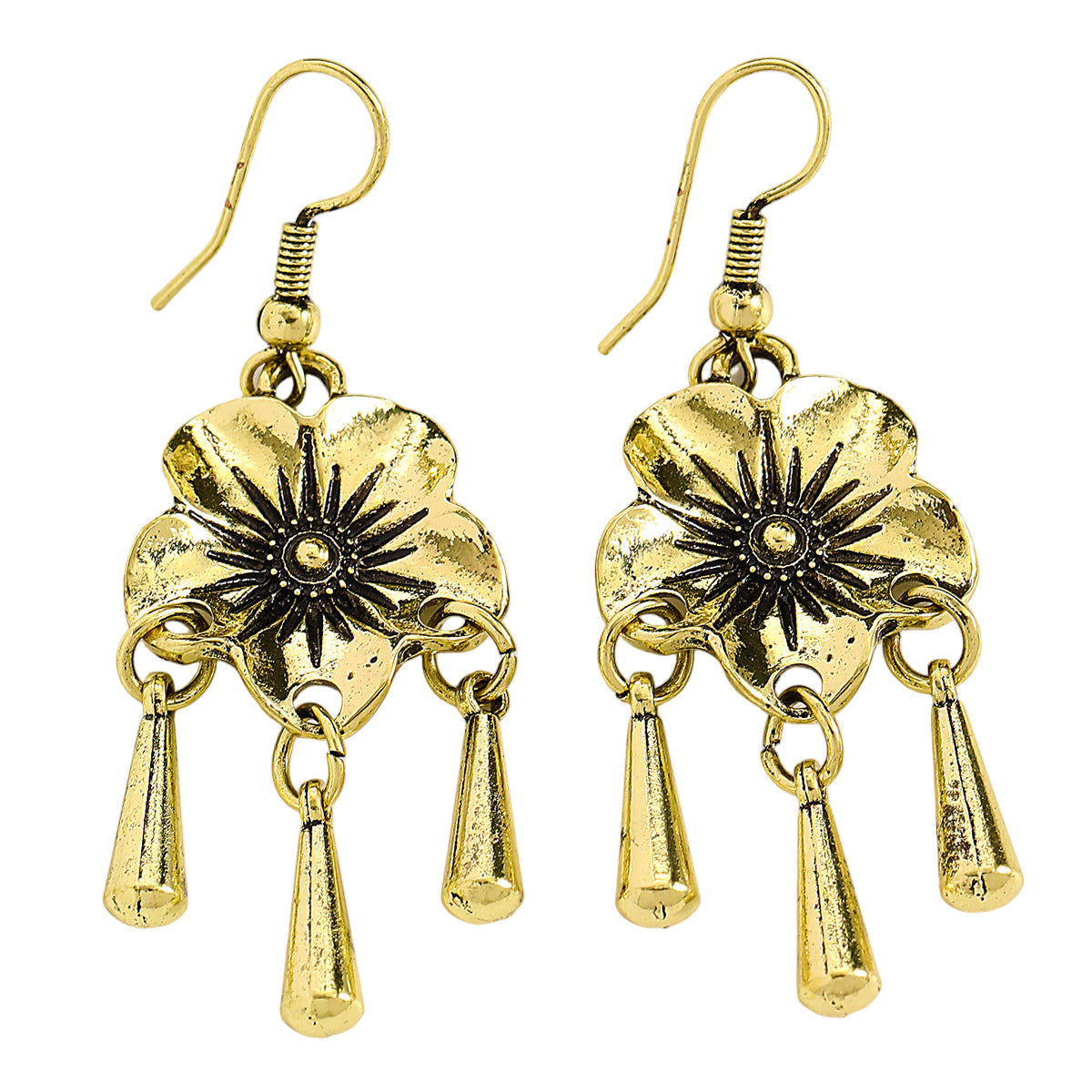 Retro Distressed Flower Drop Tassel Hollow-out Earrings